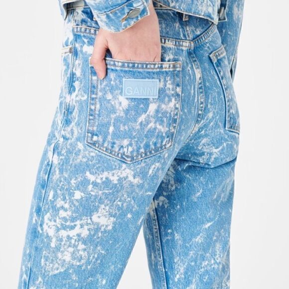 Ganni Betzy Blue Jeans Bleached Wide Leg High Waist Flare Size 24 - Picture 7 of 14